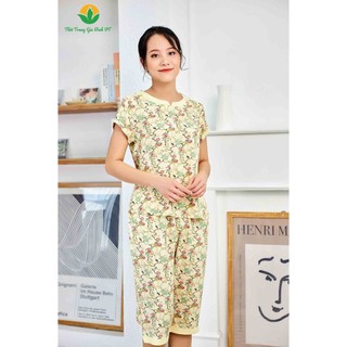 Bộ lanh mặc nhà nữ Việt Thắng, quần lửng, áo sát nách,chất liệu mềm mại, thoáng mát B06.2214