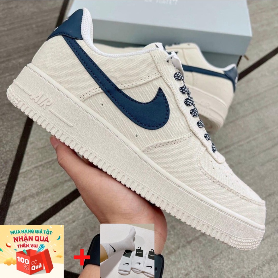Giày Canvas Navy, Giày Thể Thao Vải Canvas Vệt Than Phối Đồ Nam Nữ Hot Trend 2022 - Full Bill Box