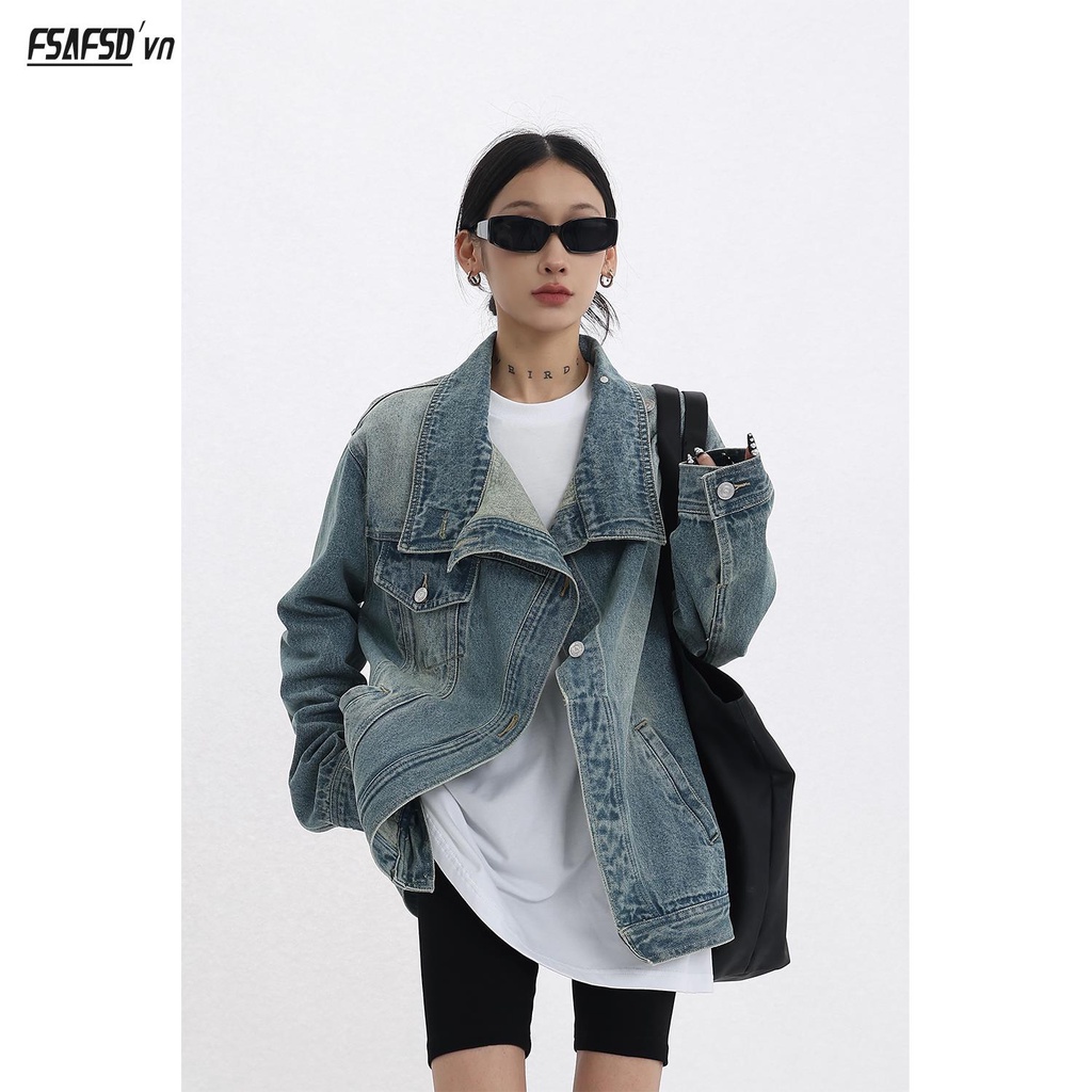 Áo Khoác Denim Dáng Rộng Phong Cách Retro Mỹ Thời Trang Mùa Xuân Mới 2023