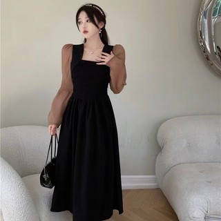 Jiashucheng Đầm Dài Tay Cao Cấp Cổ Vuông Phối Màu Tương Phản Thời Trang Thu Đông Mới 2023
