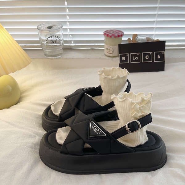 Giày Sandal Đế Xuồng Quai Chéo Phong Cách roman