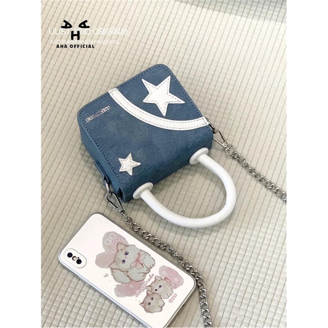 Túi Đeo Chéo Denim Mini Phối Dây Xích Thời Trang Mùa Hè Dành Cho Nữ