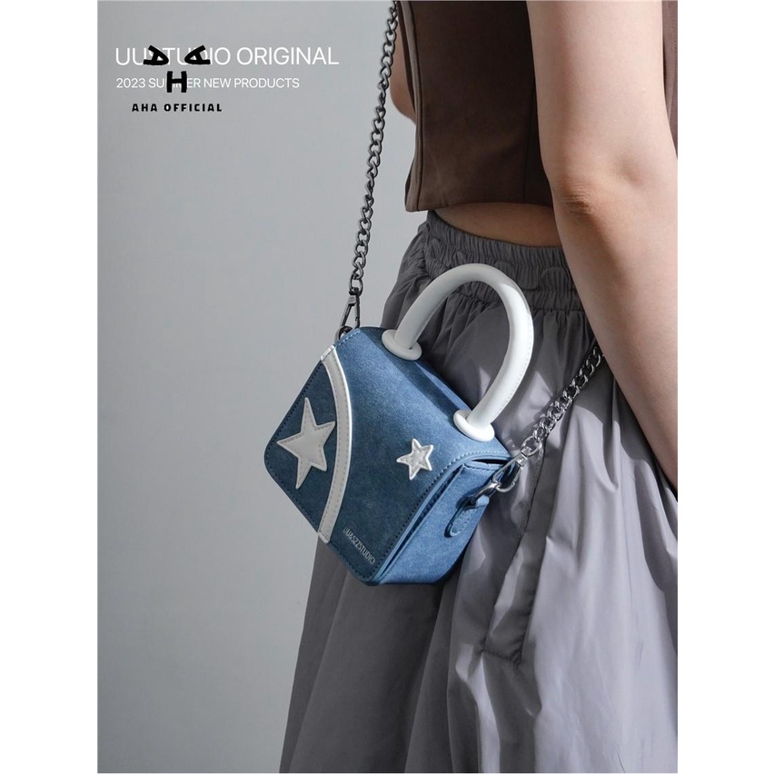 Túi Đeo Chéo Denim Mini Phối Dây Xích Thời Trang Mùa Hè Dành Cho Nữ