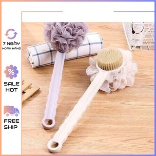Cọ lưng 2 đâù kèm bông tắm