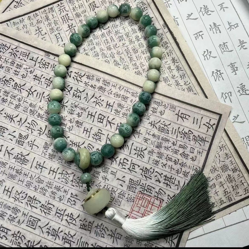 Chuỗi Hạt Bồ Đề Màu Trắng Chạm Khắc Sáu Nguyên Ngữ Dạ Quang Cầm Tay Hai Vòng Tròn Hoa Sen Bồ Đề Bồ Đề Bồ Đề Hoa Sen Trắng Ngọc Bích Tròn Chạm Khắc Tinh Xảo Sáu Tục Ngữ