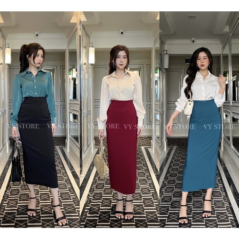 CHÂN VÁY mindi công sở dáng dài, form suông thanh lịch (CV24) - VY STORE