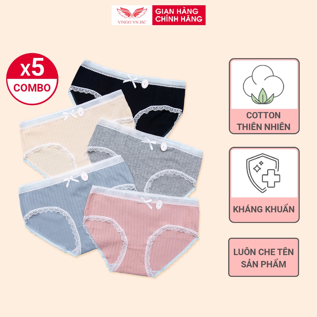 Combo 5 Quần Lót Cotton Viền Ren VINGO Co Dãn Bốn Chiều Thấm Hút Kháng Khuẩn QL04 VNGO