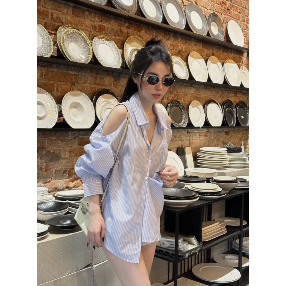 Áo Sơ Mi Nữ hở Vai  oversize Hàng loại 1 Cemos