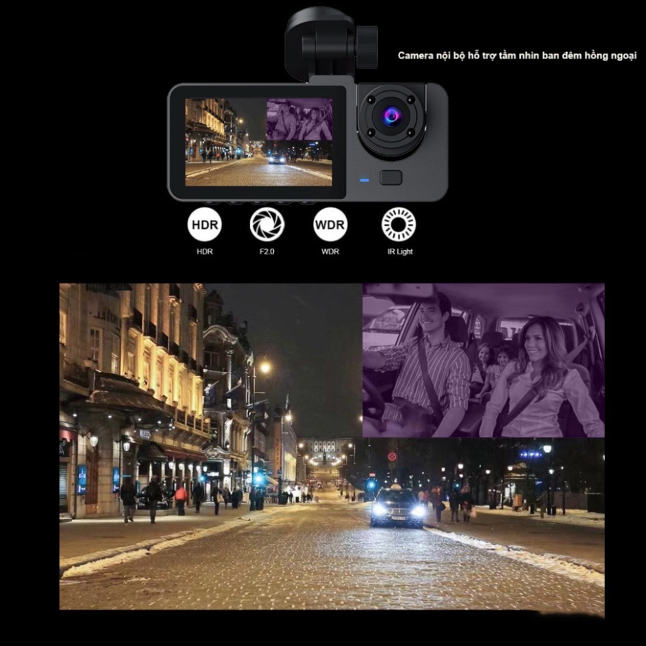 Camera hành trình ô tô New Taxi hỗ trợ kết nối WIFI 3 mắt ghi hình tốc độ cao full HD 1080p hồng ngoại siêu nét | BigBuy360 - bigbuy360.vn