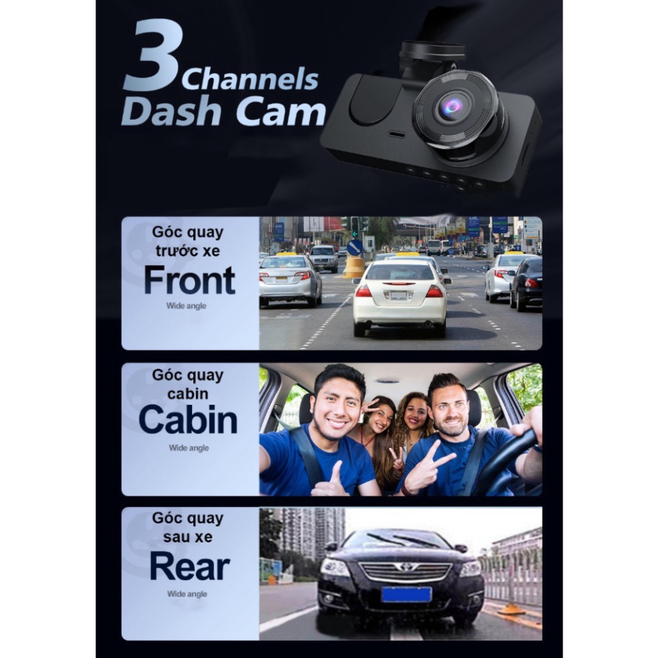 Camera hành trình ô tô New Taxi hỗ trợ kết nối WIFI 3 mắt ghi hình tốc độ cao full HD 1080p hồng ngoại siêu nét | BigBuy360 - bigbuy360.vn