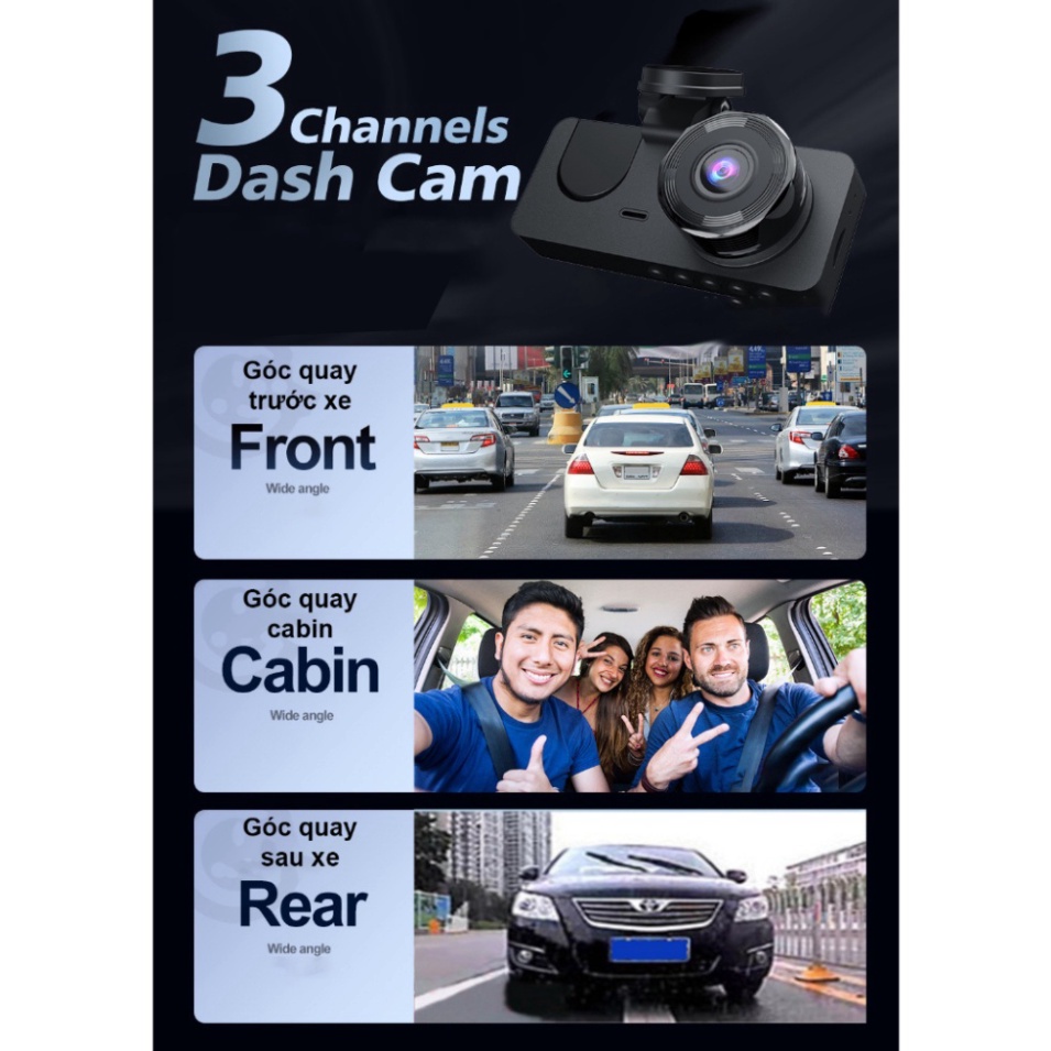 Camera hành trình ô tô New Taxi 3 mắt Wifi hình ảnh đảo chiều ghi hình tốc độ cao full HD 1080p hồng ngoại siêu nét | BigBuy360 - bigbuy360.vn