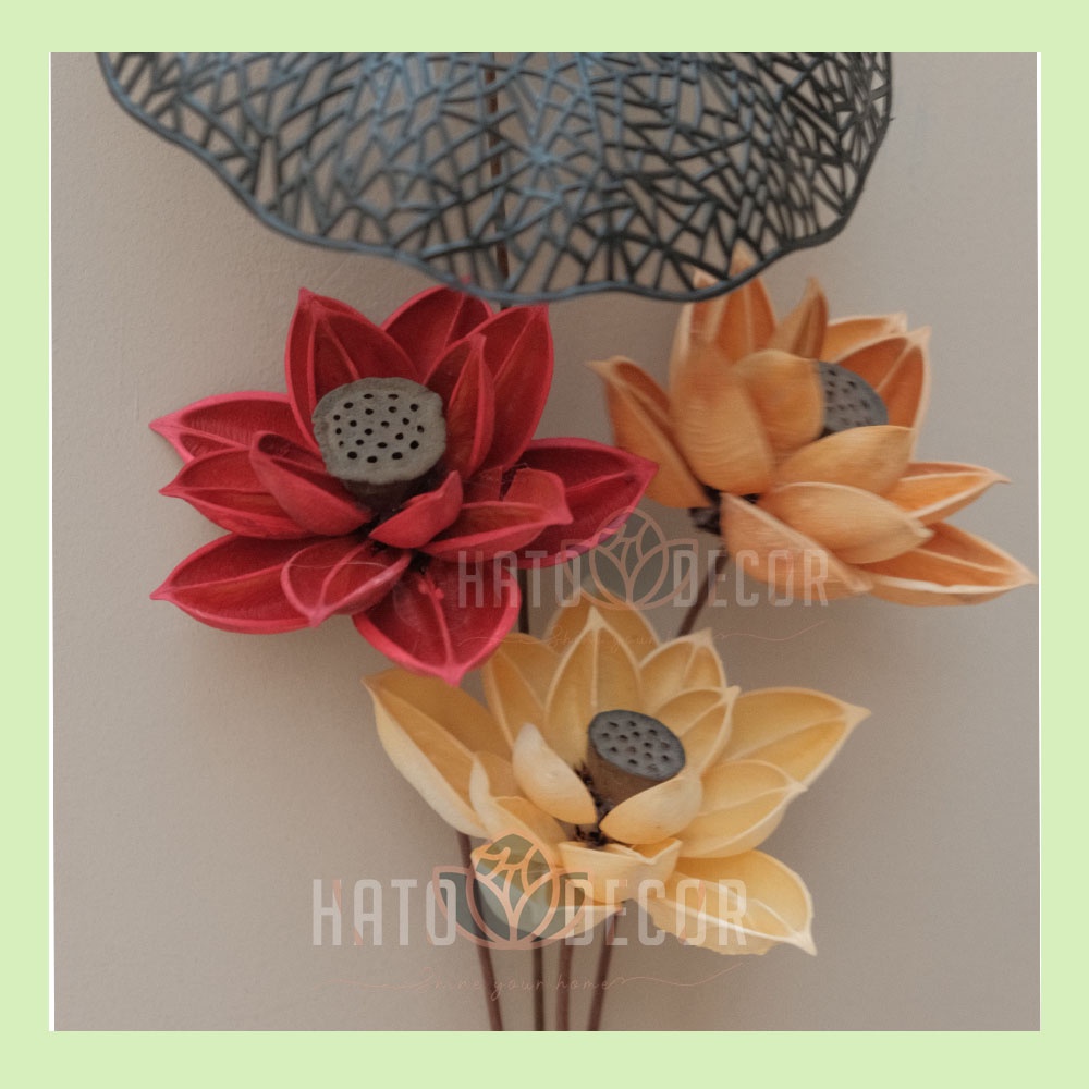 Combo Hoa sen gỗ khô decor trang trí