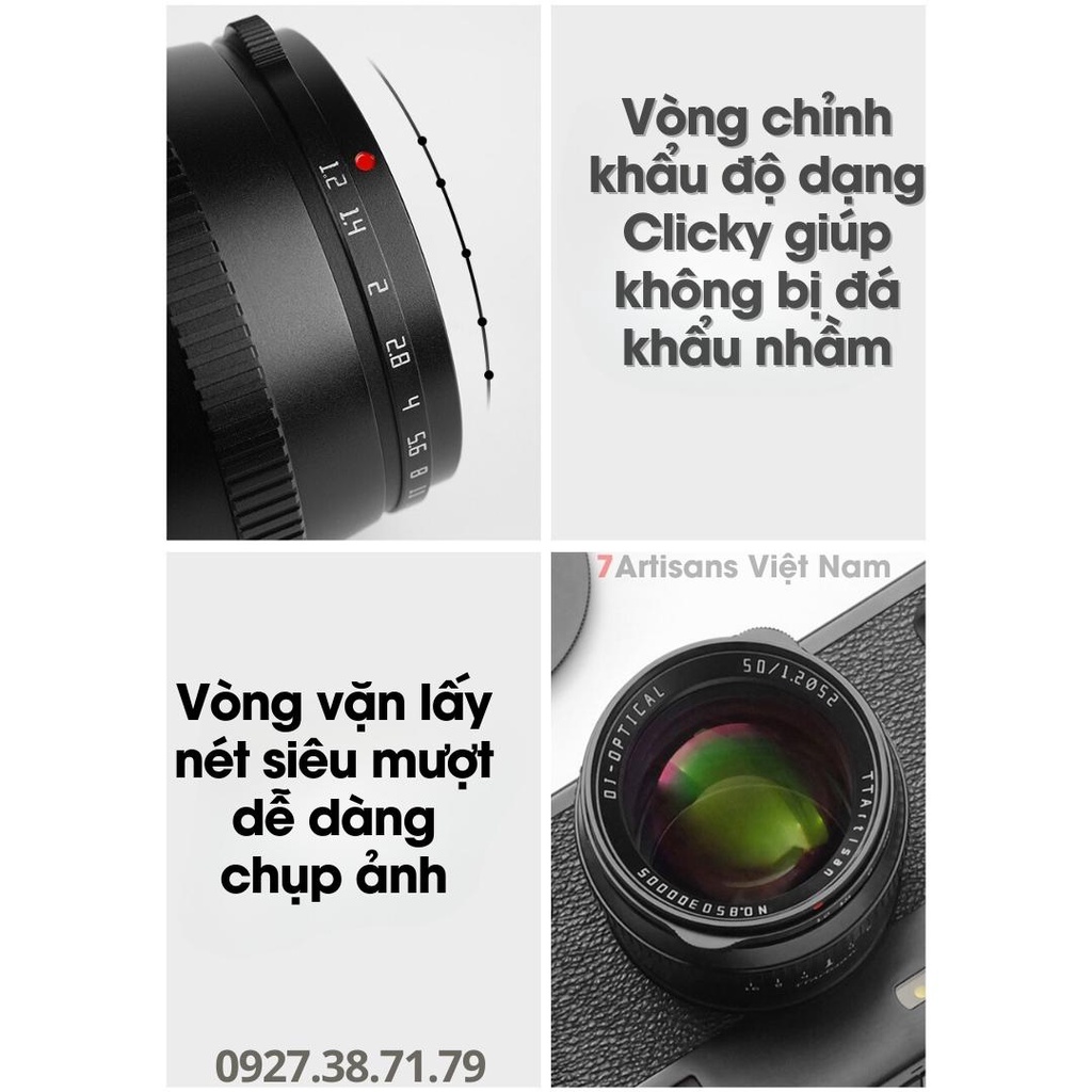 Ống kính TTArtisan 50mm F1.2 chân dung xóa phông cho Sony, Canon EOS M, Canon R, Fujifilm, Nikon Z, Leica L và M4/3