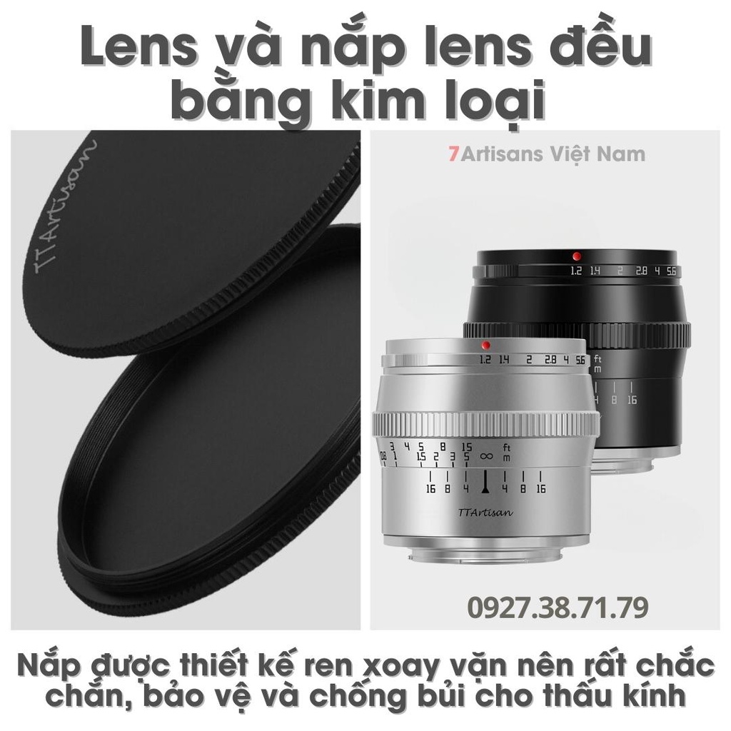Ống kính TTArtisan 50mm F1.2 chân dung xóa phông cho Sony, Canon EOS M, Canon R, Fujifilm, Nikon Z, Leica L và M4/3