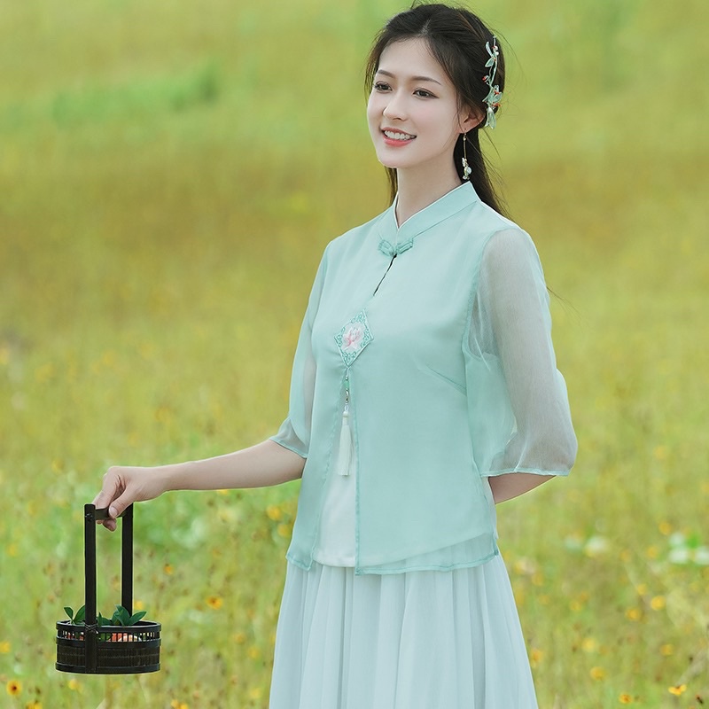 Có ảnh thật Bộ set kiểu trung hoa pháp phục cổ trang hán phục thiền chay đi lễ chùa trà đạo đồng phục spa