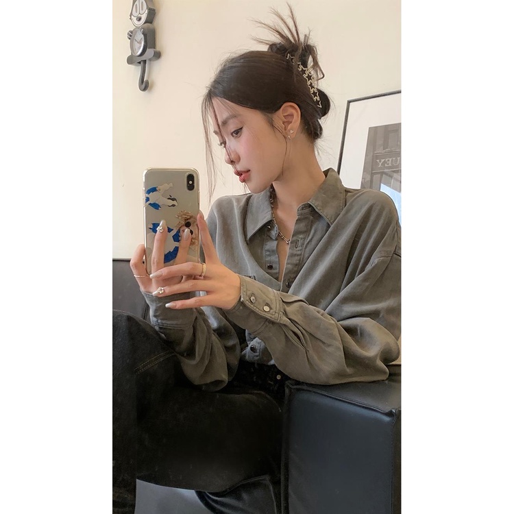 Áo Sơ Mi Denim Tay Dài Dáng Rộng Phong Cách Cổ Điển Thời Trang Mùa Thu Dành Cho Nữ