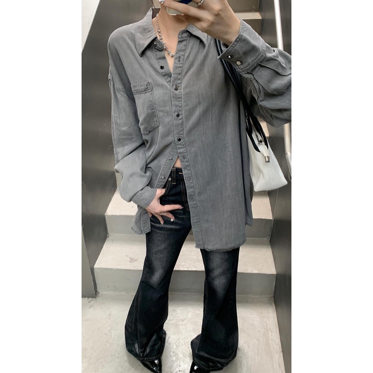 Áo Sơ Mi Denim Tay Dài Dáng Rộng Phong Cách Cổ Điển Thời Trang Mùa Thu Dành Cho Nữ