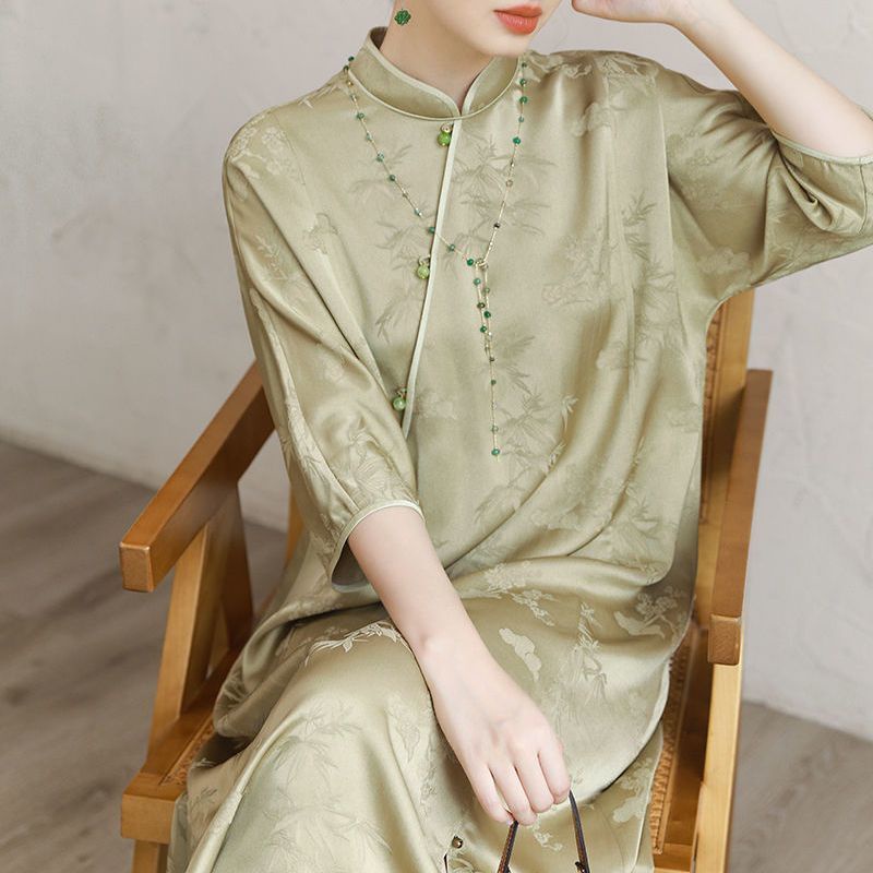 Đầm Tay Lửng Cổ Đứng Dáng Rộng Phong Cách Trung Hoa Cổ Điển Thời Trang Mùa Xuân 2023
