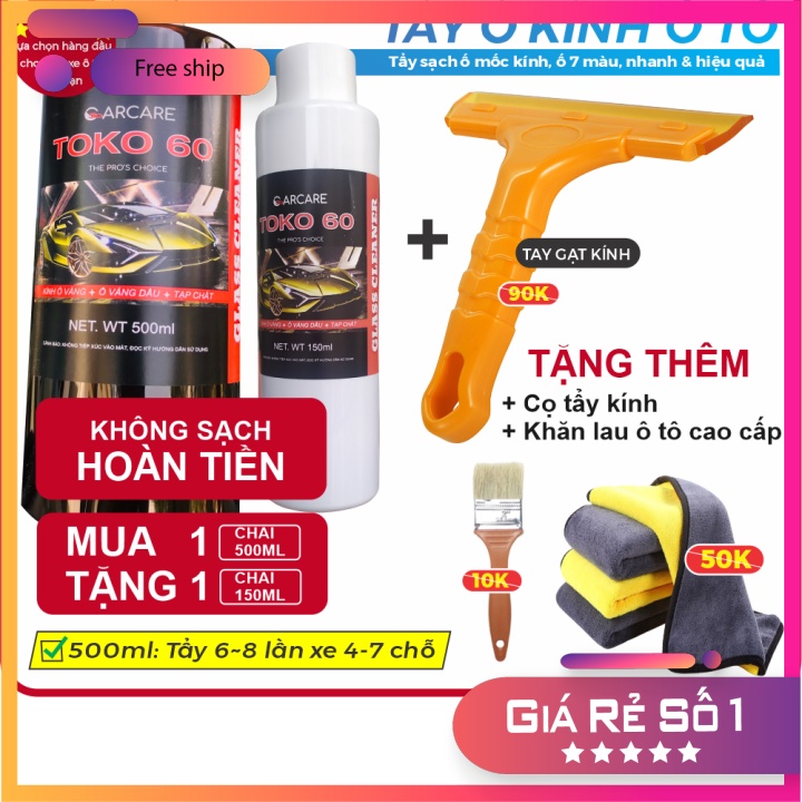 Dung dịch tẩy ố kính ô tô TOKO 60, Tẩy sạch cặn canxi, ố mốc kính, ố màng dầu, ố nhựa cây | Lựa chọn hàng đầu của trung