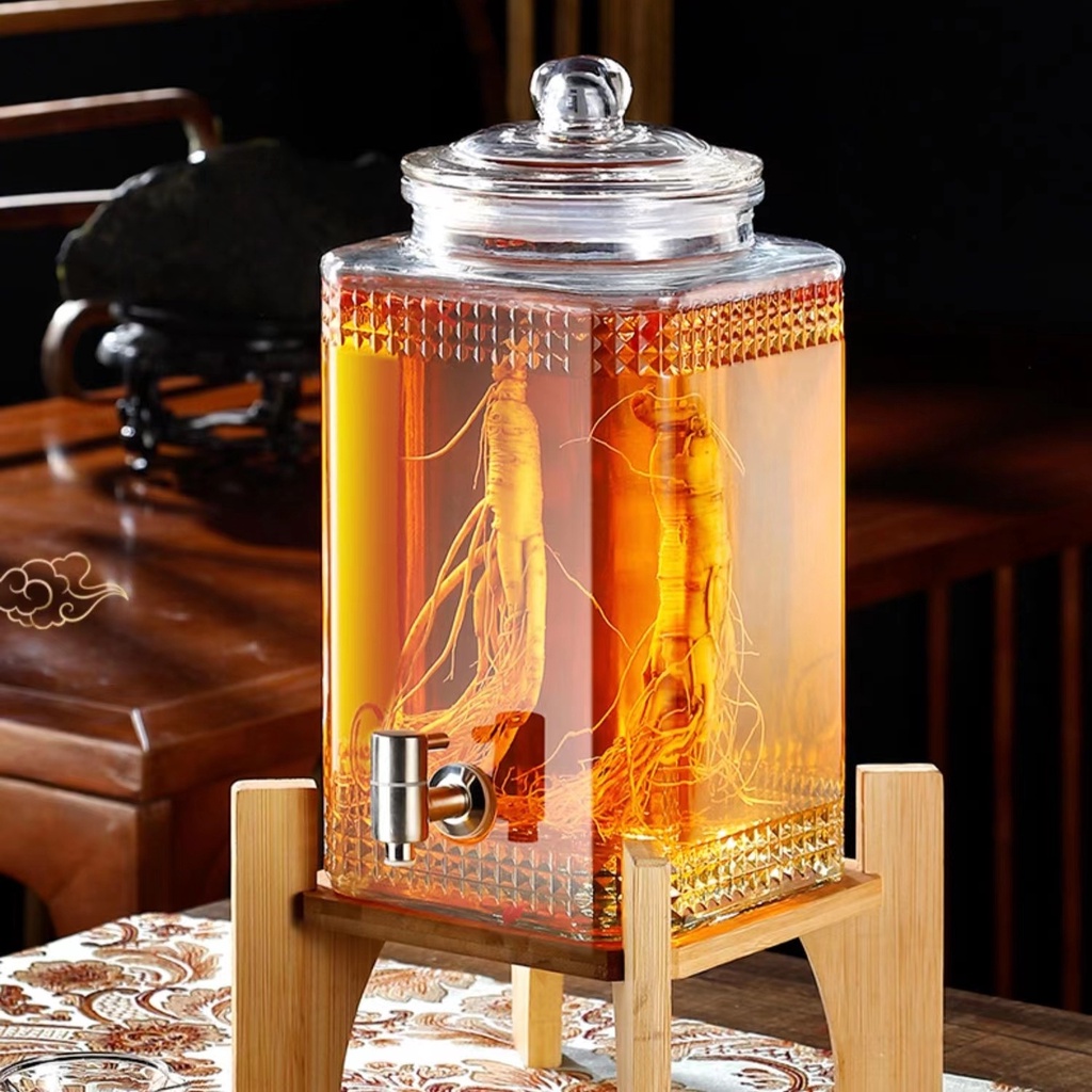 Bình nước thủy tinh có vòi và chân đế, thủy tinh chịu nhiệt cao cấp, bình ngâm hoa quả có vòi