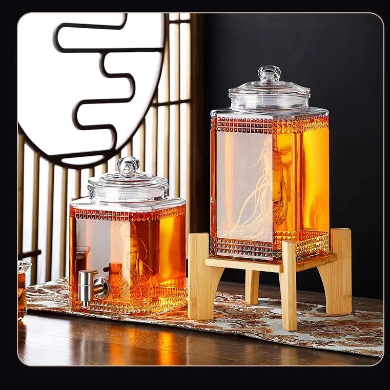 Bình nước thủy tinh có vòi và chân đế, thủy tinh chịu nhiệt cao cấp, bình ngâm hoa quả có vòi