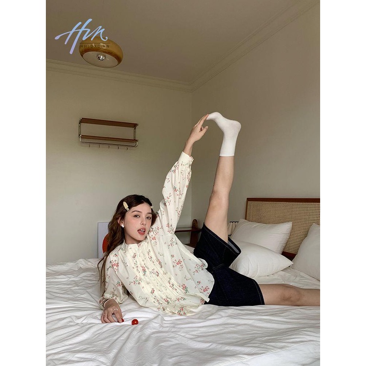 Áo Sơ Mi Tay Phồng Dáng Rộng Xếp Ly In Hoa Kiểu Retro Pháp Thời Trang Mùa Xuân Cho Bé