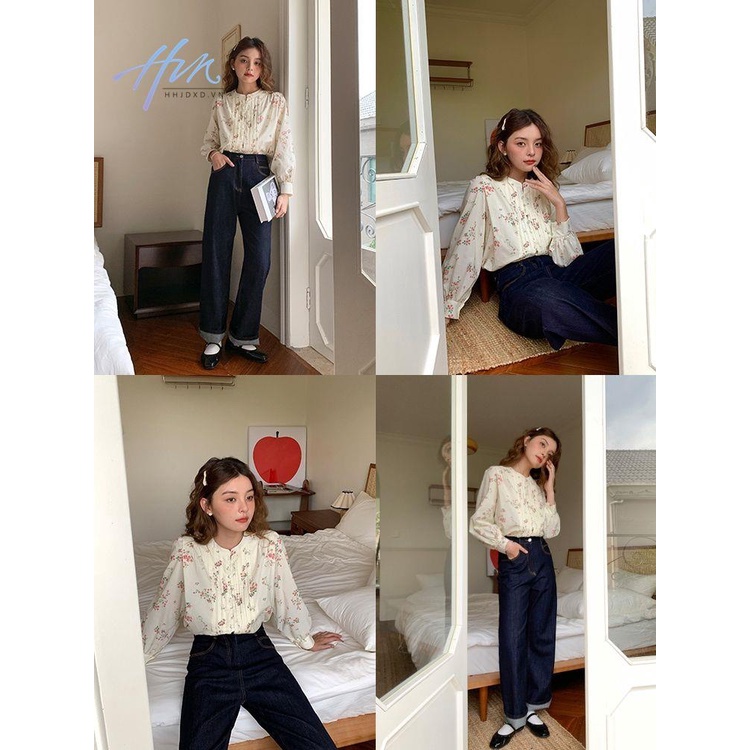 Áo Sơ Mi Tay Phồng Dáng Rộng Xếp Ly In Hoa Kiểu Retro Pháp Thời Trang Mùa Xuân Cho Bé