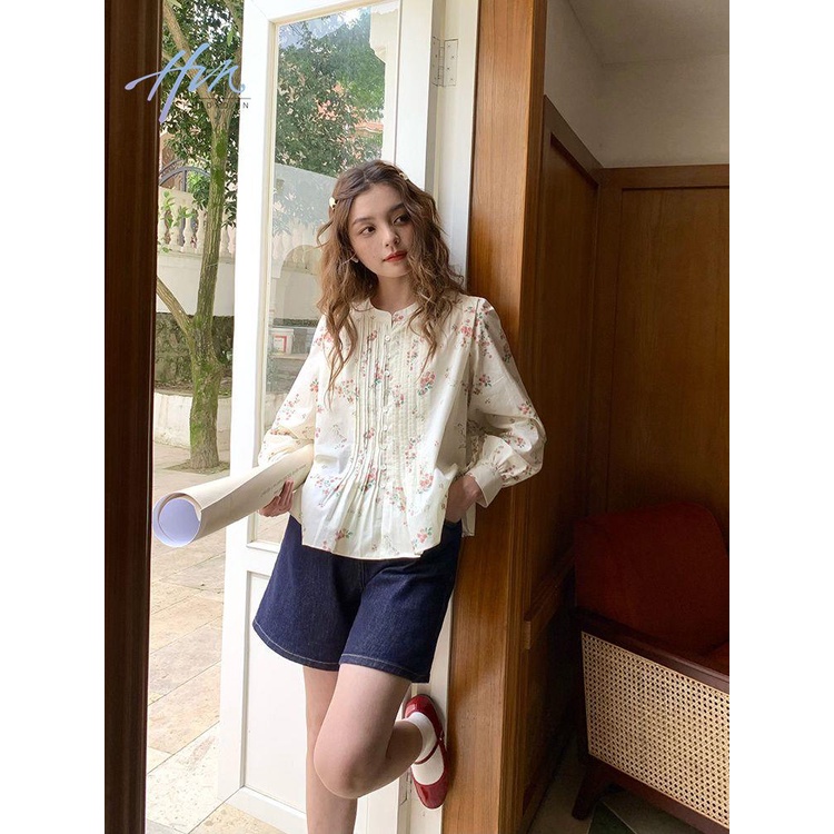 Áo Sơ Mi Tay Phồng Dáng Rộng Xếp Ly In Hoa Kiểu Retro Pháp Thời Trang Mùa Xuân Cho Bé