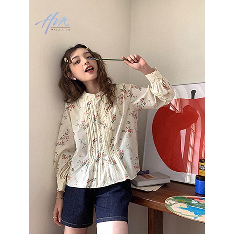Áo Sơ Mi Tay Phồng Dáng Rộng Xếp Ly In Hoa Kiểu Retro Pháp Thời Trang Mùa Xuân Cho Bé