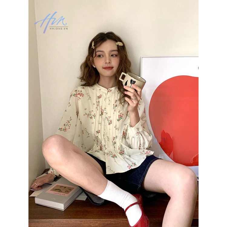 Áo Sơ Mi Tay Phồng Dáng Rộng Xếp Ly In Hoa Kiểu Retro Pháp Thời Trang Mùa Xuân Cho Bé