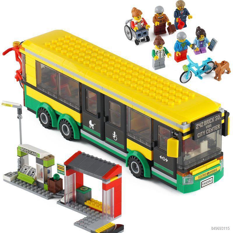 Trạm xe buýt thành phố tương thích với các khối xây dựng lắp ráp xếp hình xe buýt Lego để chơi khối xây dựng Wuling Hong