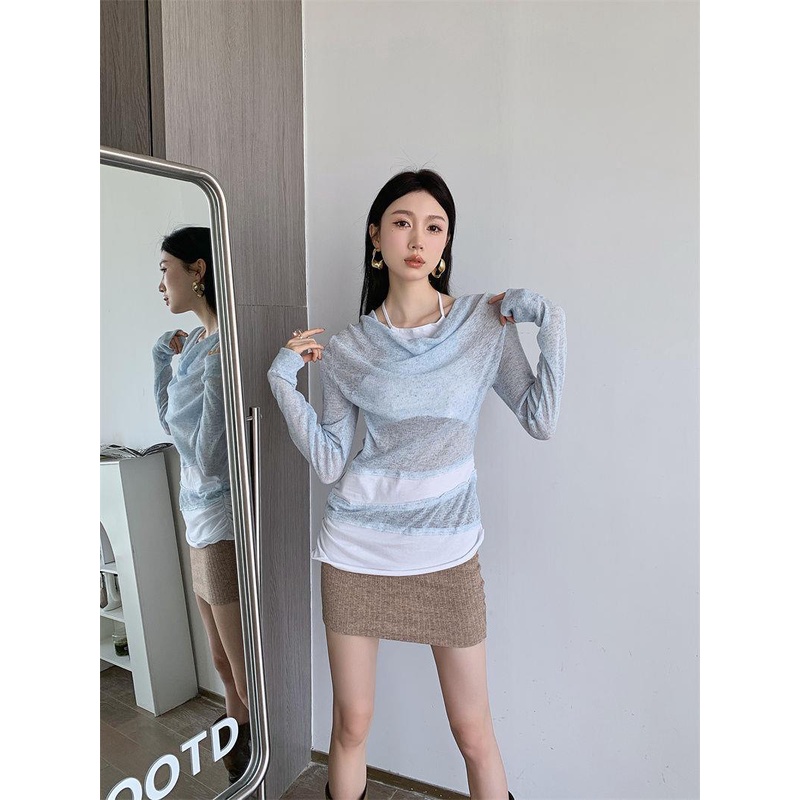Tea Break Áo Sweater Giả Hai Mảnh Hở Vai Kiểu Pháp Siêu Đẹp Thiết Kế Hở Vai Dành Cho Bạn Gái