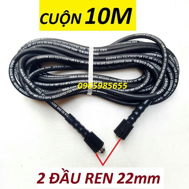 Dây rửa xe 10m, 15m, 20m, Dây rửa xe áp lực cao lõi thép ren 22mm