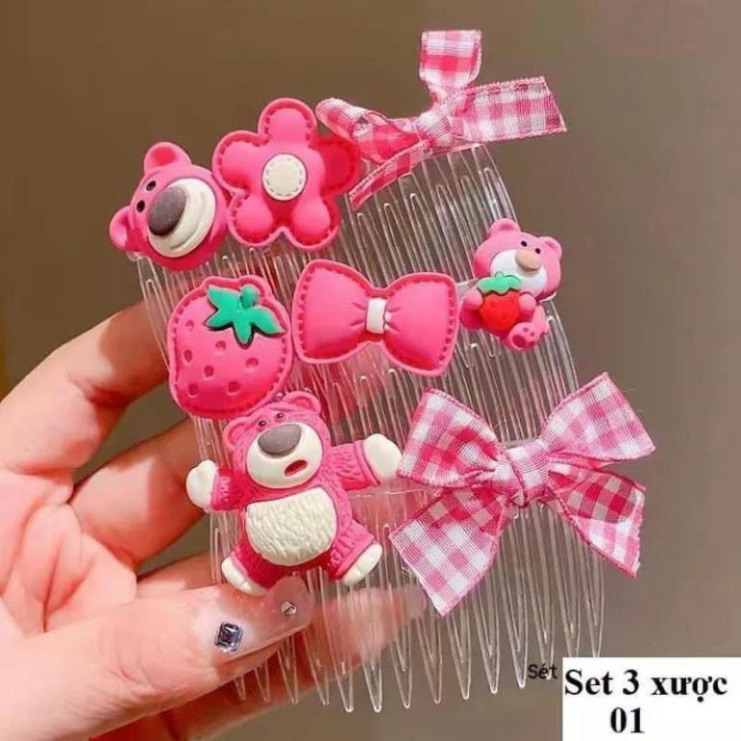 Set 3 Xược Tóc Hoạ Tiết Hoạt Hình Gấu Dâu Siêu Xinh Cho Bé🍀FREESHIP🍀Bờm tóc,Kẹp toc gấu lotso cho bé