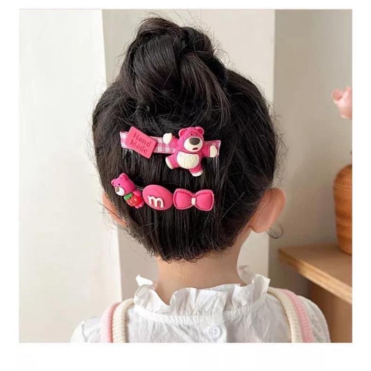 Set 3 Xược Tóc Hoạ Tiết Hoạt Hình Gấu Dâu Siêu Xinh Cho Bé🍀FREESHIP🍀Bờm tóc,Kẹp toc gấu lotso cho bé
