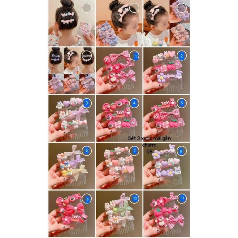 Set 3 Xược Tóc Hoạ Tiết Hoạt Hình Gấu Dâu Siêu Xinh Cho Bé🍀FREESHIP🍀Bờm tóc,Kẹp toc gấu lotso cho bé