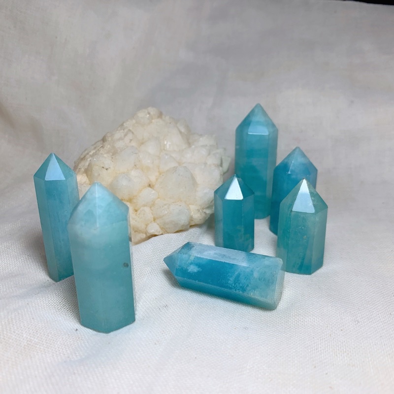 trụ đá aquamarine brazil mini sưu tầm, reiki…