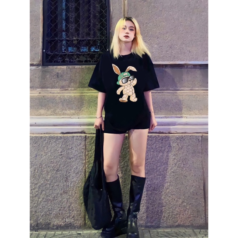 Áo cotton 100% in hình thỏ NY sành điệu cátính cho người lớn , bé trai bé gái đi du lich đi học đi dạo phố size 10-100kg