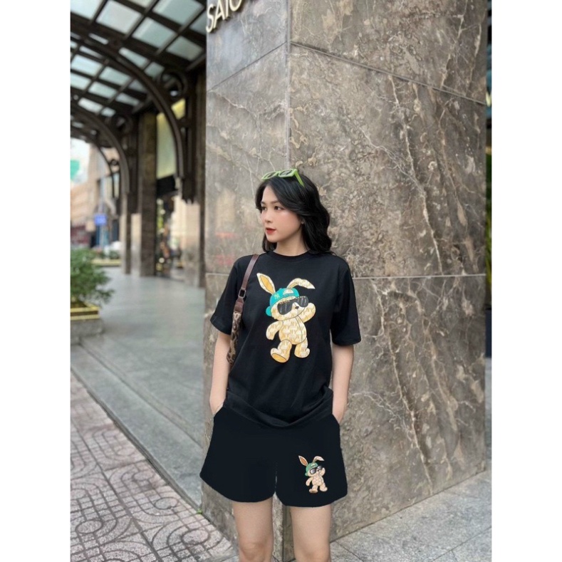 Áo cotton 100% in hình thỏ NY sành điệu cátính cho người lớn , bé trai bé gái đi du lich đi học đi dạo phố size 10-100kg
