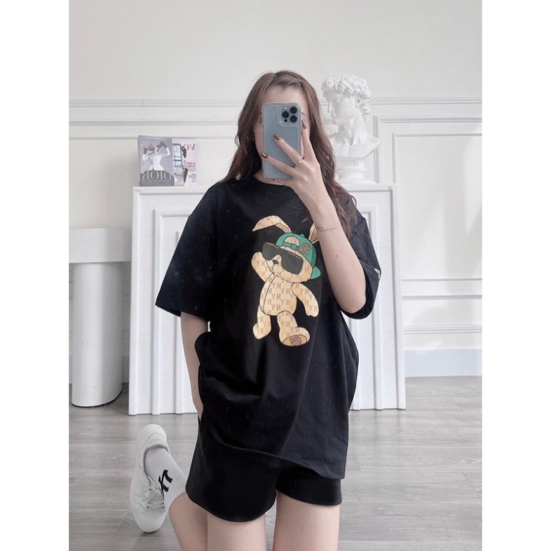 Áo cotton 100% in hình thỏ NY sành điệu cátính cho người lớn , bé trai bé gái đi du lich đi học đi dạo phố size 10-100kg