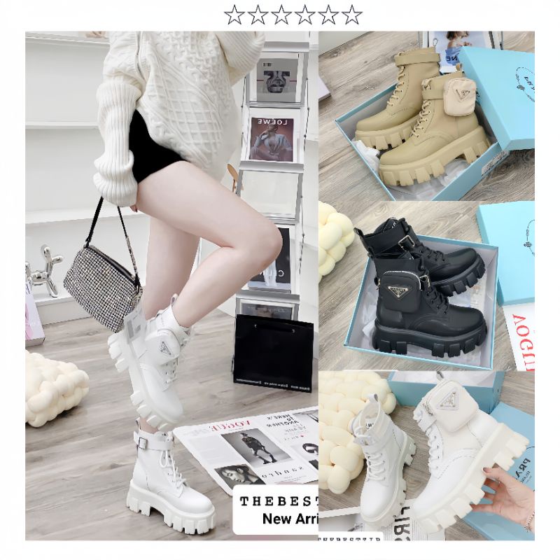 (𝐈𝐧𝐛𝐨𝐱 𝐜𝐡𝐞𝐜𝐤 𝐬𝐢𝐳𝐞 𝐭𝐫𝐜) Boot P.r.adda kèm dây đai túi sẵn hàng cao cấp fullbox bill | Hàng loại 1