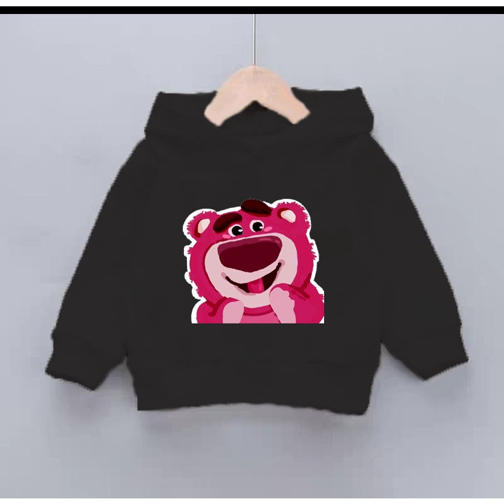 Áo hoodie cho bé gái gấu dâu vui vẻ phom rộng chất nỉ size từ 9 đến 65kg