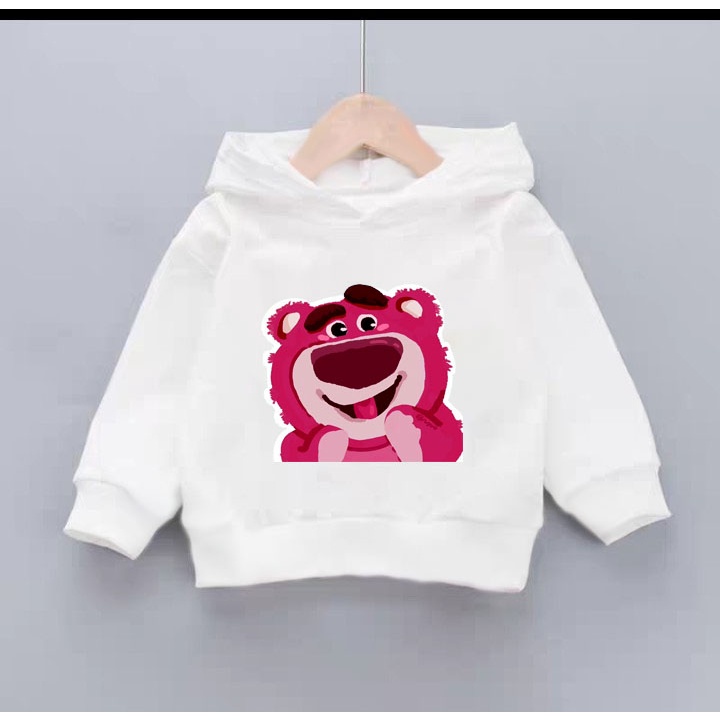 Áo hoodie cho bé gái gấu dâu vui vẻ phom rộng chất nỉ size từ 9 đến 65kg