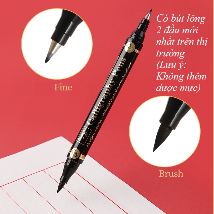 Bút lông dầu thư pháp màu đen 7 kích cỡ ngòi viết vẽ Calligraphy Kanji Hán tự cọ chữ nho brush lettering GN201
