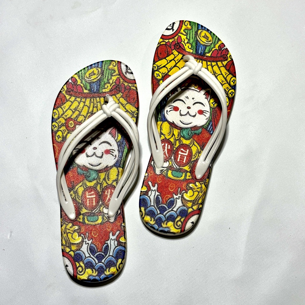 Dép kẹp xỏ ngón tông lào nữ đế cao su xịn, mèo thần tài dễ thương