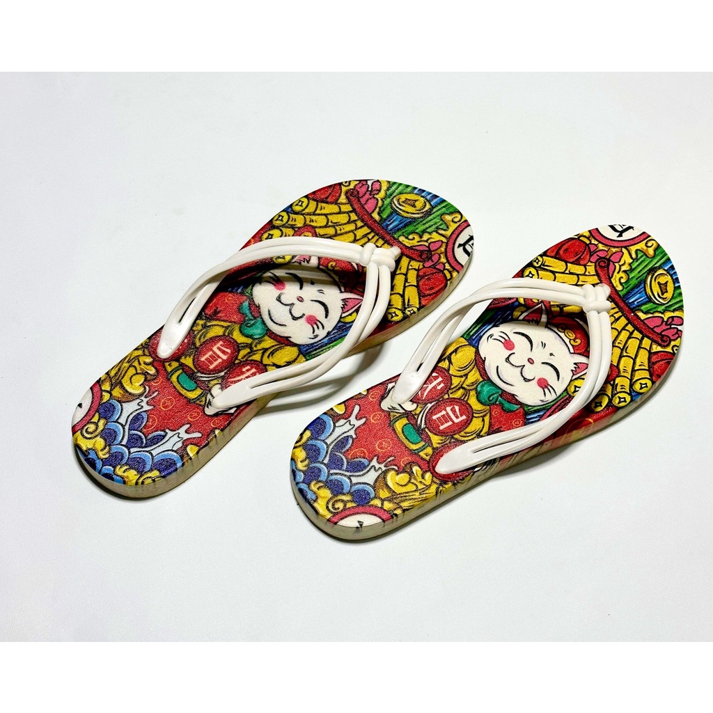 Dép kẹp xỏ ngón tông lào nữ đế cao su xịn, mèo thần tài dễ thương