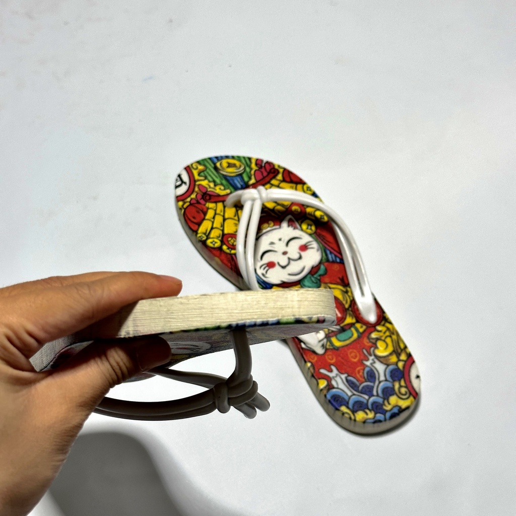 Dép kẹp xỏ ngón tông lào nữ đế cao su xịn, mèo thần tài dễ thương