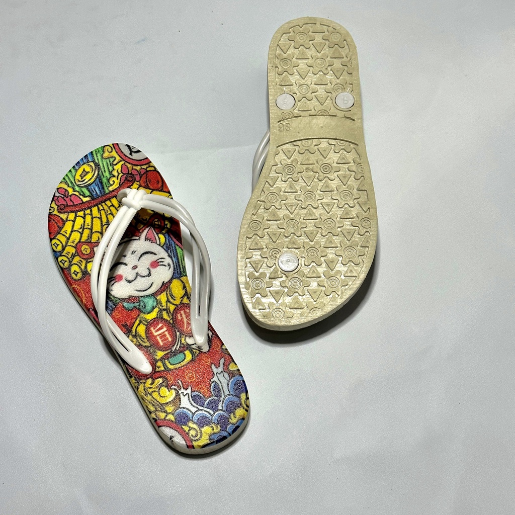 Dép kẹp xỏ ngón tông lào nữ đế cao su xịn, mèo thần tài dễ thương