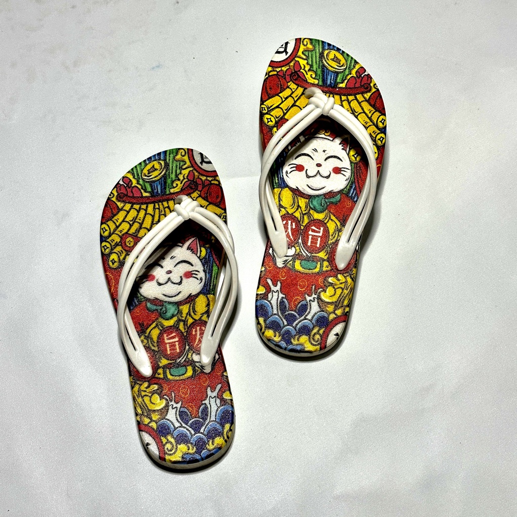 Dép kẹp xỏ ngón tông lào nữ đế cao su xịn, mèo thần tài dễ thương