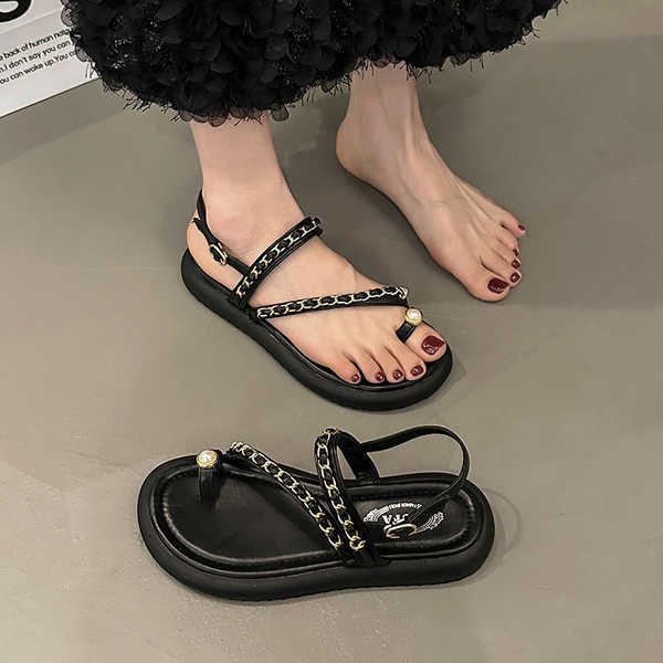 Giày Sandal Đế Dày Đính Ngọc Trai Thời Trang Mùa Hè Dành Cho Nữ